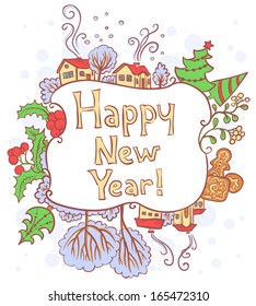 Christmas and New Year doodle border