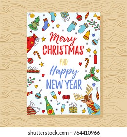 Christmas new year doodle icons colorful greeting card