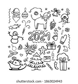 Christmas and New Year doodle vector set.