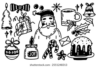 Christmas and New year doodle vector set. Wintertime, cozy winter. Hand drawn illustration