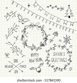 Christmas and New Year doodles collection