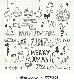 Christmas and New Year Doodles set 