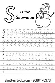 Christmas and New Year educational printable worksheet. English ABC letters and colouring page for preschoolers. Learning activity book with winter holidays. Letters tracing pages.