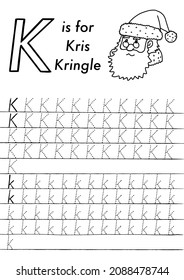 Christmas and New Year educational printable worksheet. English ABC letters and colouring page for preschoolers. Learning activity book with winter holidays. Letters tracing pages.