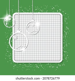 Christmas and New Year elegant background with white frame, stars and snowflakes