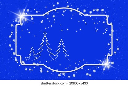 Christmas and New Year elegant background with white frame, stars and snowflakes