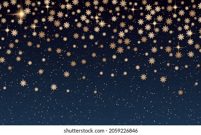 Christmas and New Year elegant vector background with golden stars and snowflakes