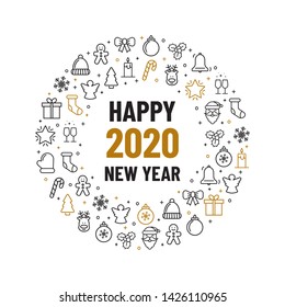 Christmas and new year element icons banner. Holiday illustration. Happy new 2020 year