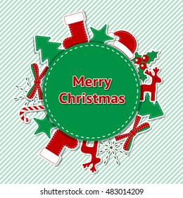 Christmas and New year elements for design. Deer, Tree, Holly, sock, star, hat Santa Claus, candies Ideal for greeting cards, web design, congratulations.
