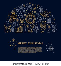 Christmas and New Year elements, New Year greeting cards.Elegant minimal design in the style of a thin line art.Vector illustration.