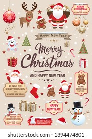 Christmas and new year elements - Icons, characters, labels, lettering