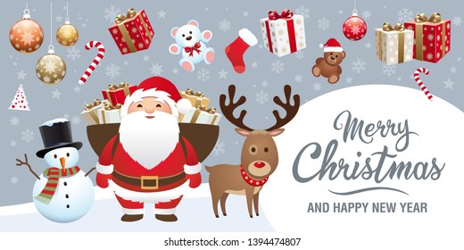 Christmas and new year elements - Icons, characters, labels, lettering