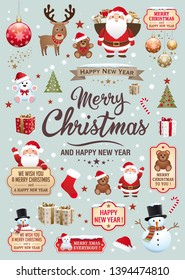 Christmas and new year elements - Icons, characters, labels, lettering