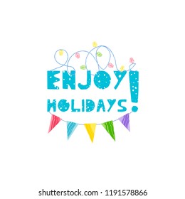 Christmas and New Year elements with lettering. Xmas greeting card concept. Winter holiday objects. Vector flat design with texture