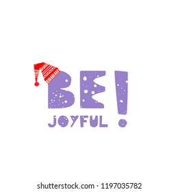 Christmas and New Year elements with lettering. Xmas greeting card concept. Winter holiday objects. Vector flat design with texture