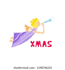 Christmas and New Year elements with lettering. Xmas greeting card concept. Winter holiday objects. Vector flat design with texture