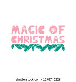 Christmas and New Year elements with lettering. Xmas greeting card concept. Winter holiday objects. Vector flat design with texture