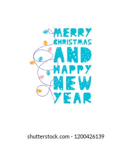 Christmas and New Year elements with lettering. Xmas greeting card concept. Winter holiday objects. Vector flat design with texture