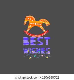 Christmas and New Year elements with lettering. Xmas greeting card concept. Winter holiday objects. Vector flat design with texture