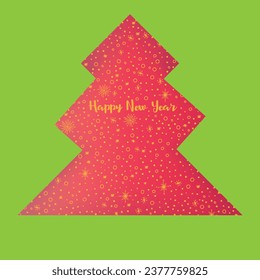 Christmas and New Year element.Vector illustration of golden snowflakes evenly arranged in stylized Christmas tree on red background.Exclusive handmade design print, card,label,packaging,tag,symbol.