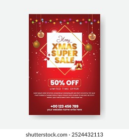 Christmas and new year festive celebration party a4 print flyer or poster template, merry Christmas  invitation greeting card background, Christmas and new year sale promotion flyer or poster design