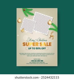 Christmas and new year festive celebration party a4 print flyer or poster template, merry Christmas  invitation greeting card background, Christmas and new year sale promotion flyer or poster design