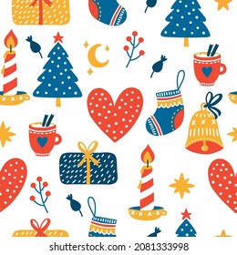 Christmas New Year festive colorful seamless vector pattern