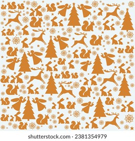 Christmas and New Year festive design with seamless pattern. Winter forest background.  Good for textile fabric design, wrapping paper, website wallpapers, textile, wallpaper and apparel. Vector 