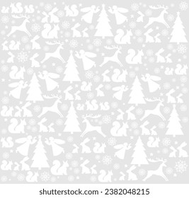 Christmas and New Year festive design with seamless pattern. Winter forest background.  Good for textile fabric design, wrapping paper, website wallpapers, textile, wallpaper and apparel. vector 