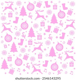 Christmas and New Year festive design with seamless pattern. Good for textile fabric design, wrapping paper, website wallpapers, textile, wallpaper and apparel. Xmas decoration.  Vector illustration