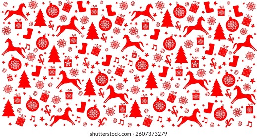Christmas and New Year festive design with seamless pattern. Good for textile fabric design, wrapping paper, website wallpapers, textile, wallpaper and apparel. Red holiday background. vector