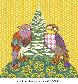Christmas and New Year festive greeting card, vintage and retro style with Christmas Decorations
