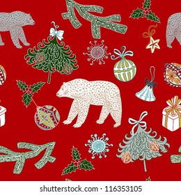 Christmas and New Year festive red background, xmas retro christmas decoration template, beautiful, retro cards for baby, kid and children, graphic christmas cartoons for design