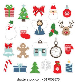 Christmas and new year festive stickers set isolated on white.