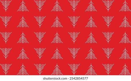 Christmas and new year festive vector line art design on red background. Winter themed line art pattern design for christmas decorations background design.