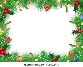 Christmas and New Year Fir Tree Decorative Frame, Copyspace
