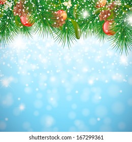 Christmas and New Year Fir Tree Decorative Border, Copyspace