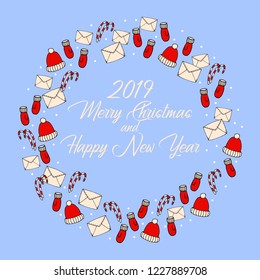 Christmas New Year Flat Design Icons Circle Set isolated over White. Vector Illustration