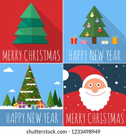 Natal e ano novo plano design vetor cartão de saudação, cartaz e modelo de banner.