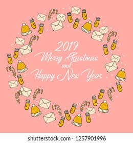 Christmas New Year Flat Design Icons Circle Set isolated over White. Vector Illustration