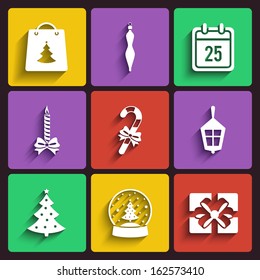 Christmas and New year flat design icon set with shadows. template vector elements. part 1