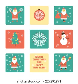 Christmas and New year flat design icon set