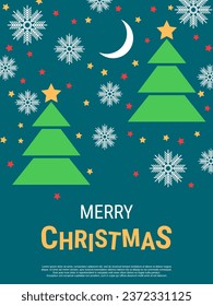 Christmas and New Year flat design style vector background with stars and snowflakes. Design for banner, flyer, invitation card, coupon, voucher