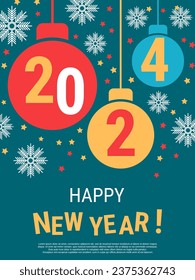 Weihnachten und Neujahr flach Design, Vektorhintergrund mit Sternen und Schneeflocken. Design für Banner, Flyer, Einladungskarte, Coupon, Gutschein