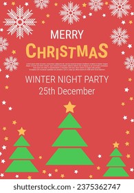 Christmas and New Year flat design style vector background with stars and snowflakes. Design for banner, flyer, invitation card, coupon, voucher