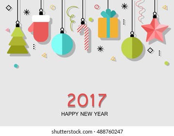 Christmas and New Year flat  design greeting card, background, invitation, poster, flyer.