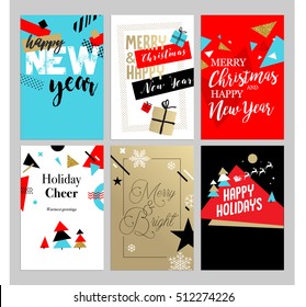 Christmas and New Year flat design greeting cards set. Hand drawn vector illustrations for greeting cards, website and mobile banners, marketing material. 