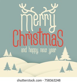 Christmas and new year flat design vector greeting card, poster and banner template.