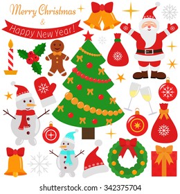 Christmas and New Year flat icons set.