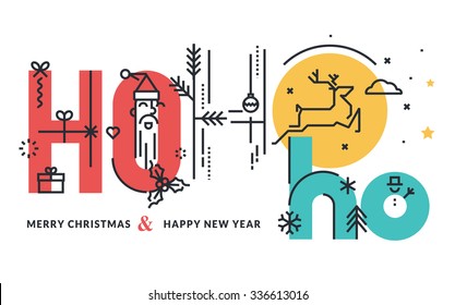 Christmas and New Year flat line design concept for greeting card and banner.